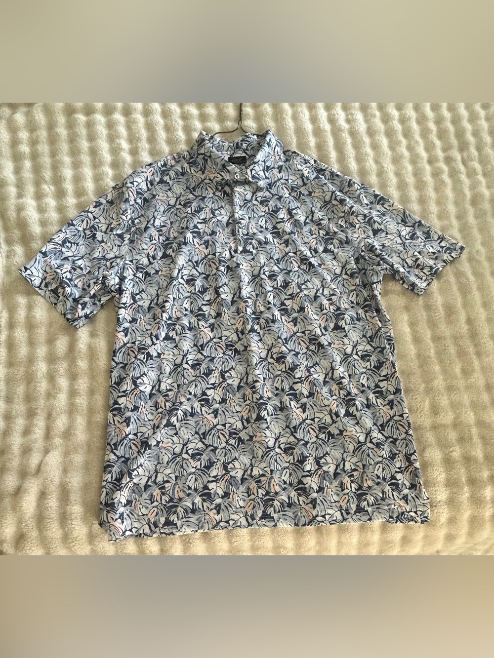 Greg Norman Collection Blue and White Floral-Print Polo
